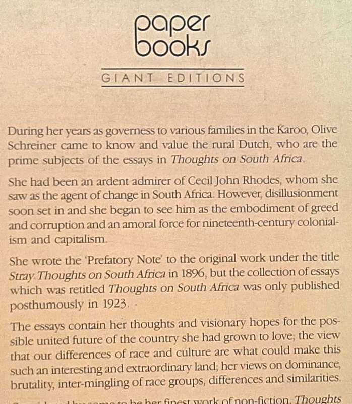 Thoughts on South Africa by Olive Schreiner Paperback