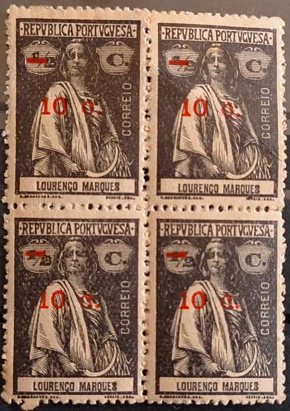 Portuguese Lourenco Marques 1921 Ceres Block of 4 Unused Surcharged stamps