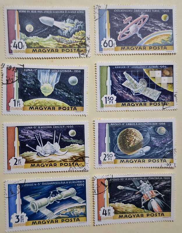 Hungary 1969 Moon Landing Set of 8 Cancelled Hinged stamps