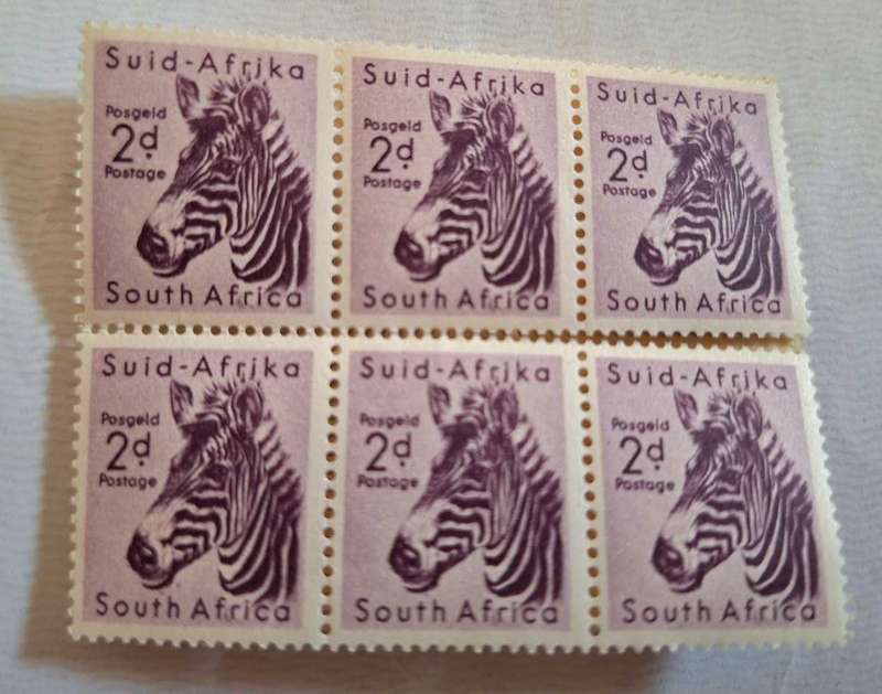 Union of South Africa 1954 Animal Definitive Block of 6 2d Unused stamps