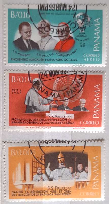 Panama 1966 Popes visit to UNO New York 3 Cancelled stamps from Set of 6