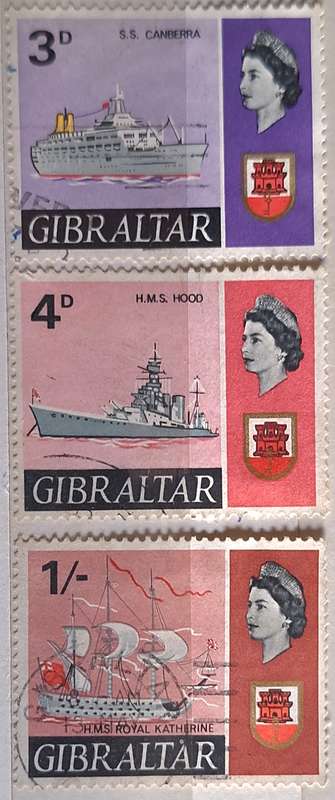 Gibraltar 1967 Ship Definitive 3 Used Hinged stamps