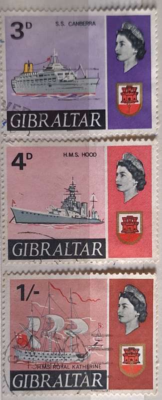 Gibraltar 1967 Ship Definitive 3 Used Hinged stamps