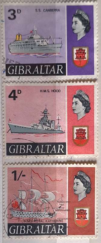 Gibraltar 1967 Ship Definitive 3 Used Hinged stamps