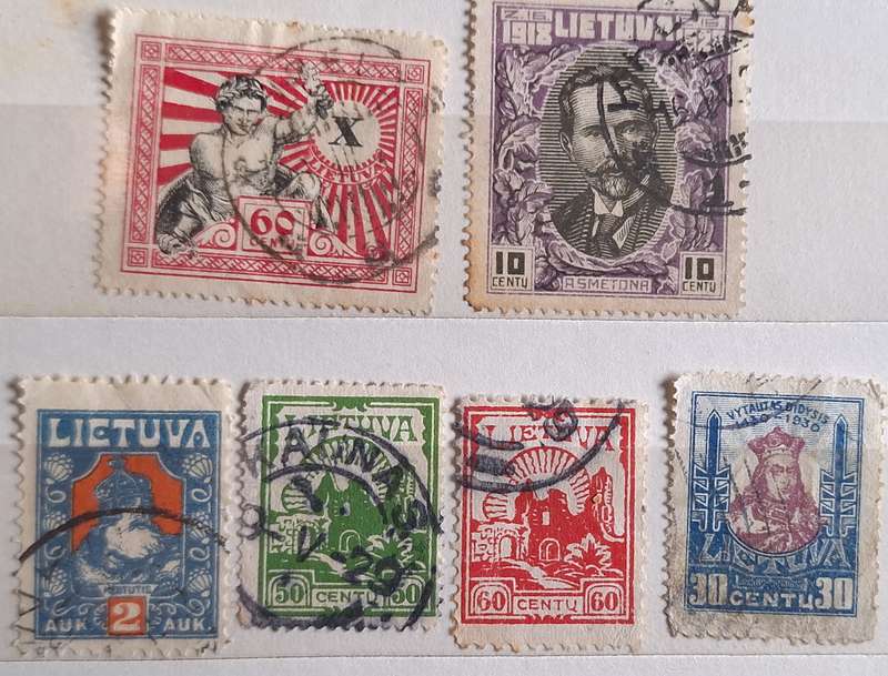 Lithuania Mixed Lot of 1920's and 30's 6 Used Hinged stamps