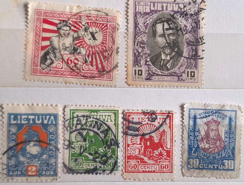 Lithuania Mixed Lot of 1920's and 30's 6 Used Hinged stamps