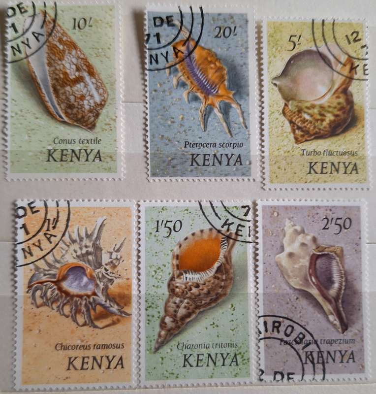 Kenya 1971 Sea Shells 6 Used Hinged stamps (High Values from Set)