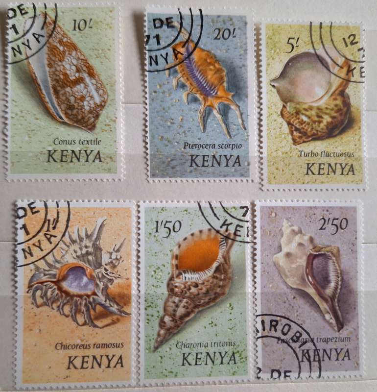 Kenya 1971 Sea Shells 6 Used Hinged stamps (High Values from Set)