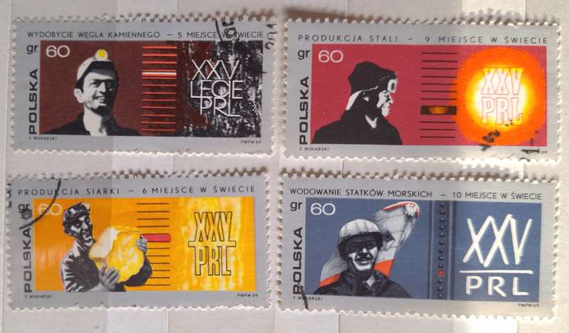 Poland 1969 25 years of Polish People's Republic Set of 4 Cancelled Hinged stamps