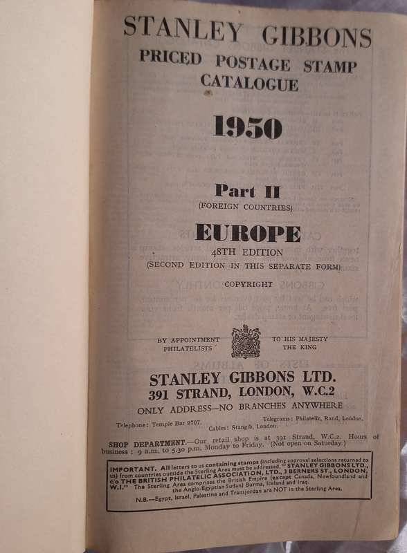 Stanley Gibbons Postage Stamp Catalogue 1950 Part 2 Foreign Countries Europe Hardcover