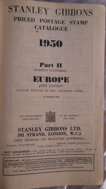 Stanley Gibbons Postage Stamp Catalogue 1950 Part 2 Foreign Countries Europe Hardcover