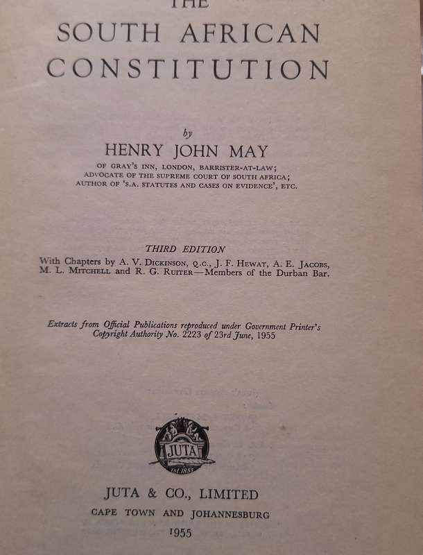 The South African Constitution by Henry John May Hardcover 1955 3rd Edition