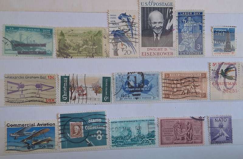 USA Mixed Lot of 16 Used Hinged Stamps