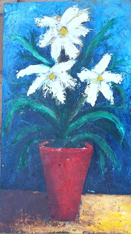 Unframed Oil on Board of Pot Plant by Alet Venter