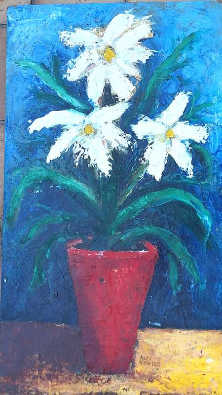 Unframed Oil on Board of Pot Plant by Alet Venter