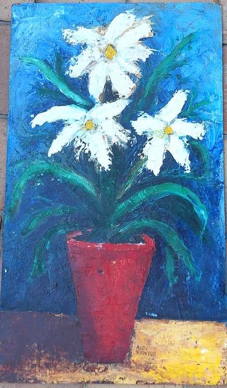 Unframed Oil on Board of Pot Plant by Alet Venter