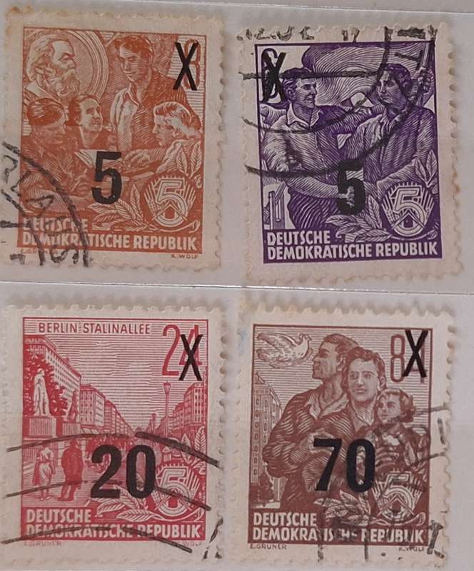 Germany DDR 1954 Five Year Plan 4 Surcharged Overprint Stamps Used