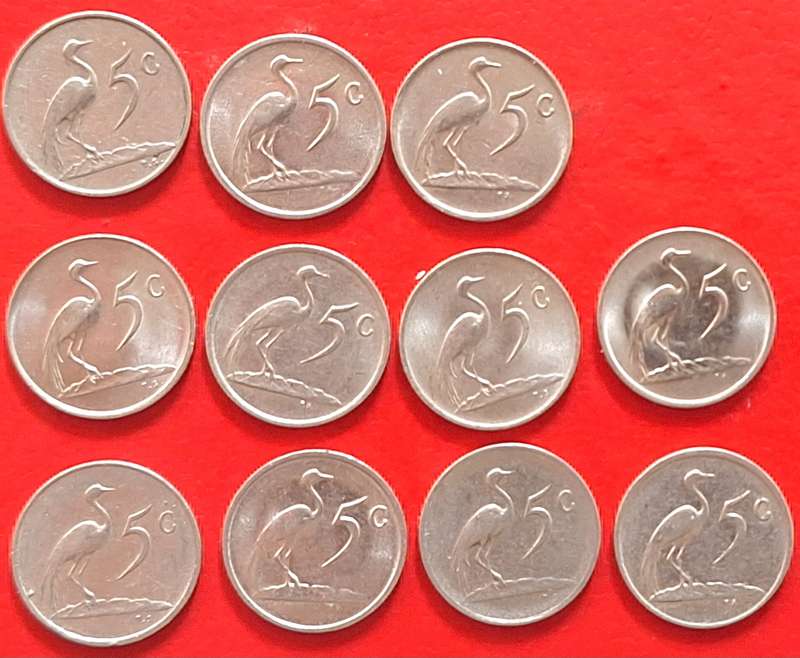 South Africa 1976-87 5c Mixed Lot 11 Nickel