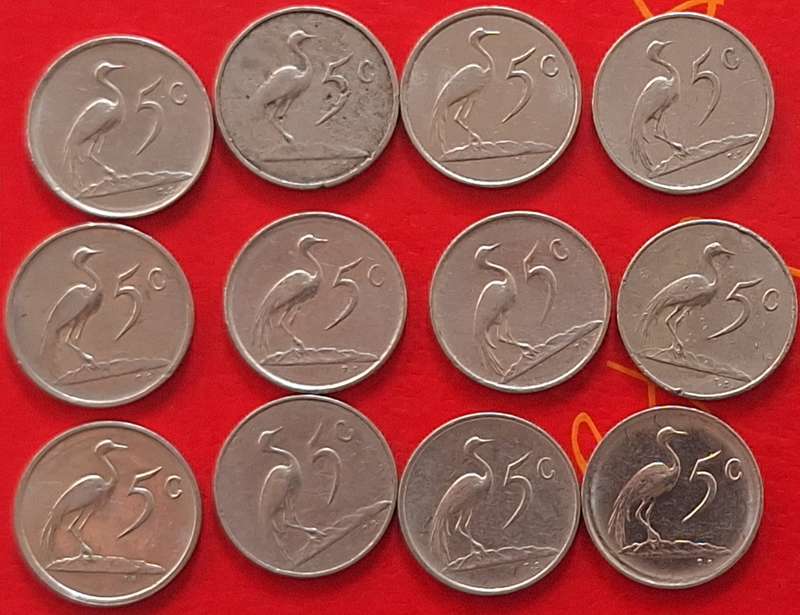South Africa 1965-87 5c Mixed Lot 12 Nickel