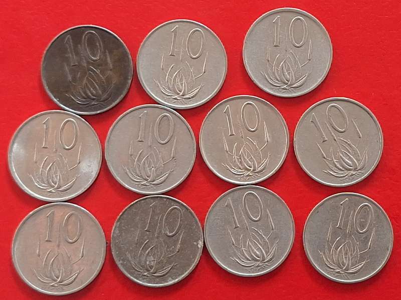South Africa 1965-1988 10 cent Mixed Lot of 11 coins Nickel