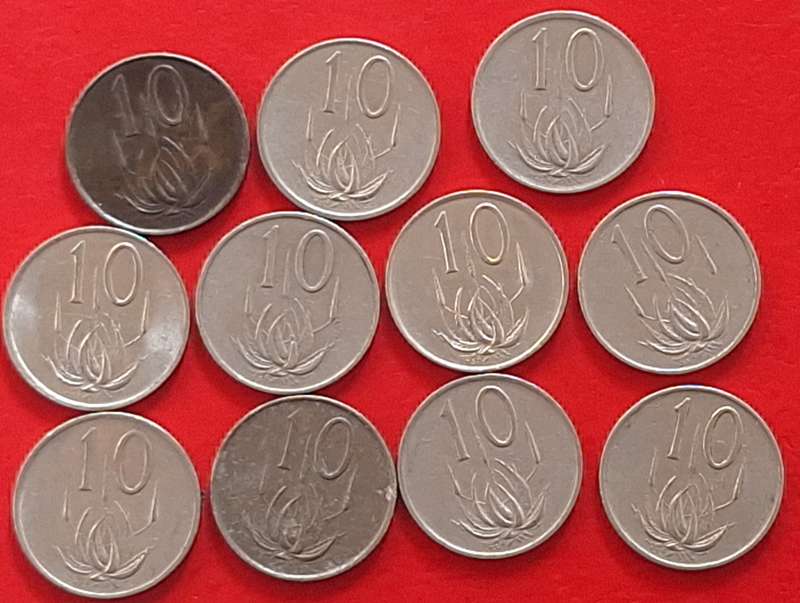 South Africa 1965-1988 10 cent Mixed Lot of 11 coins Nickel