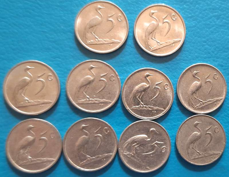South Africa 1965-88 5c Mixed Lot 10 Nickel
