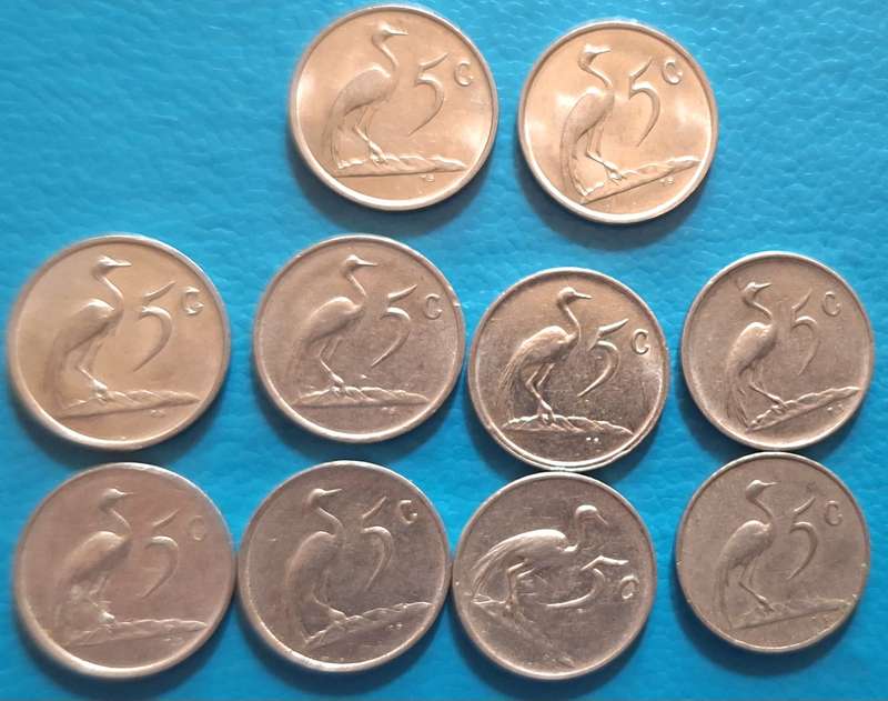 South Africa 1965-88 5c Mixed Lot 10 Nickel
