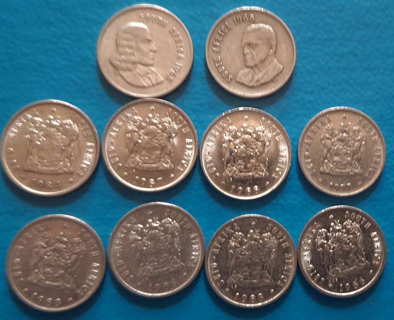 South Africa 1965-88 5c Mixed Lot 10 Nickel