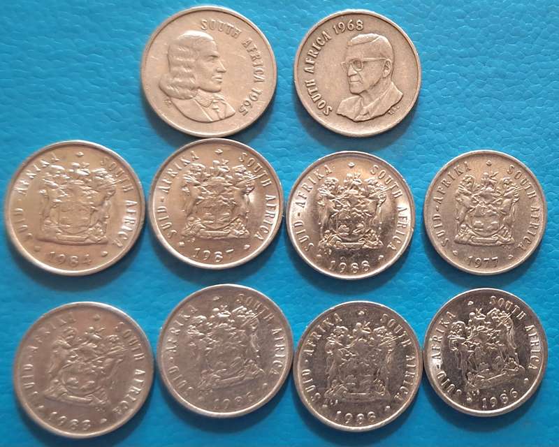 South Africa 1965-88 5c Mixed Lot 10 Nickel