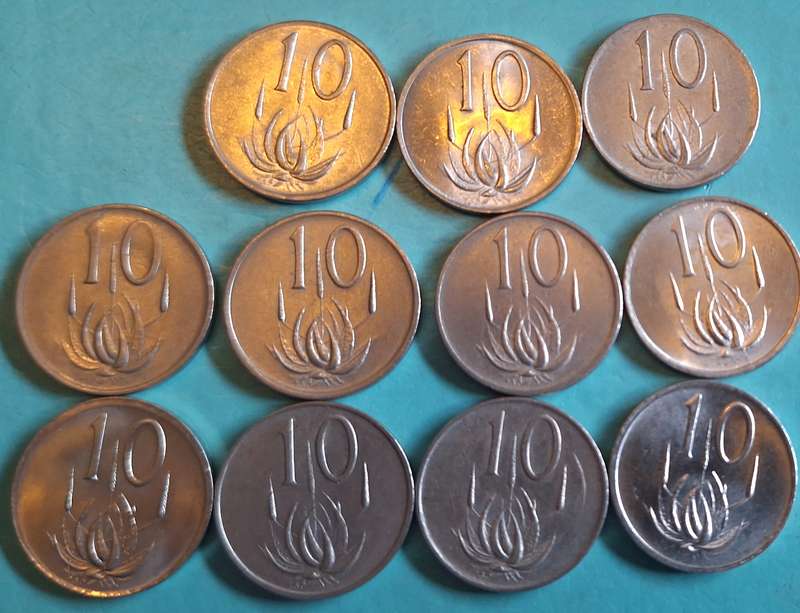 South Africa 1975-1989 10 cent Mixed Lot of 11 coins Nickel
