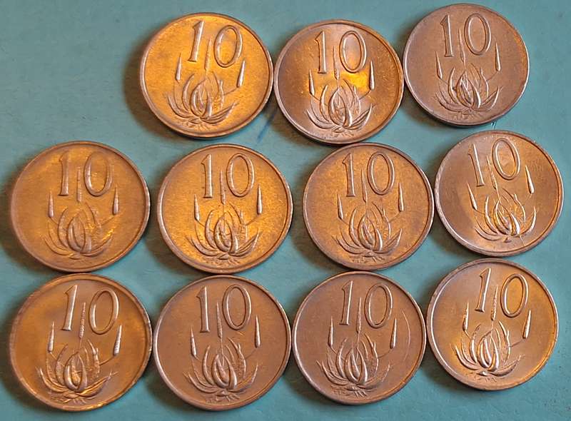South Africa 1975-1989 10 cent Mixed Lot of 11 coins Nickel