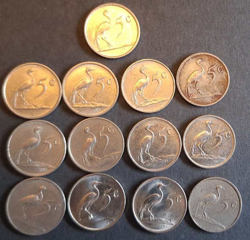 South Africa 1965-88 5c Mixed Lot 13 Nickel