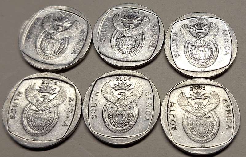 South Africa 2004 6 x R2 10 Years of Freedom Nickel plated copper