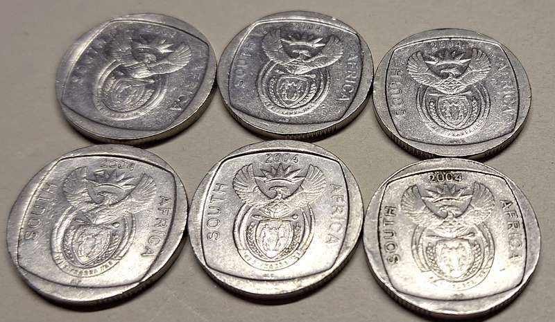 South Africa 2004 6 x R2 10 Years of Freedom Nickel plated copper