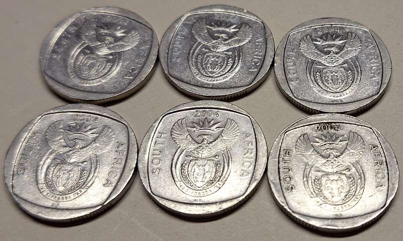 South Africa 2004 6 x R2 10 Years of Freedom Nickel plated copper