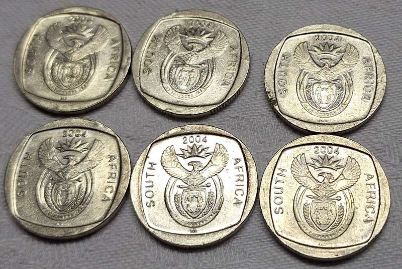 South Africa 2004 6 x R2 10 Years of Freedom Nickel plated copper