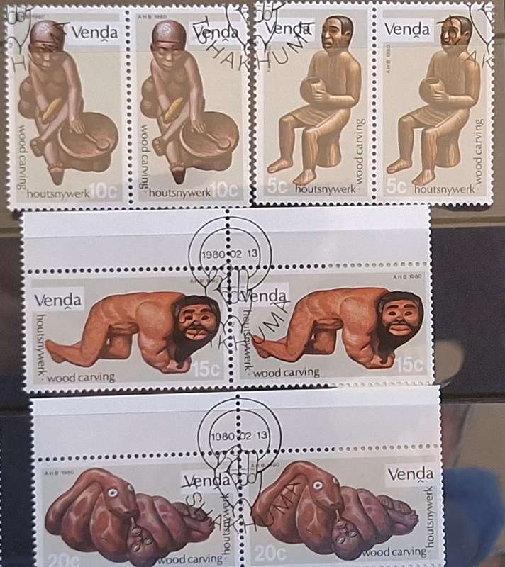 Venda 1980 Wood Carvings Set of 4 Cancelled stamps in pairs