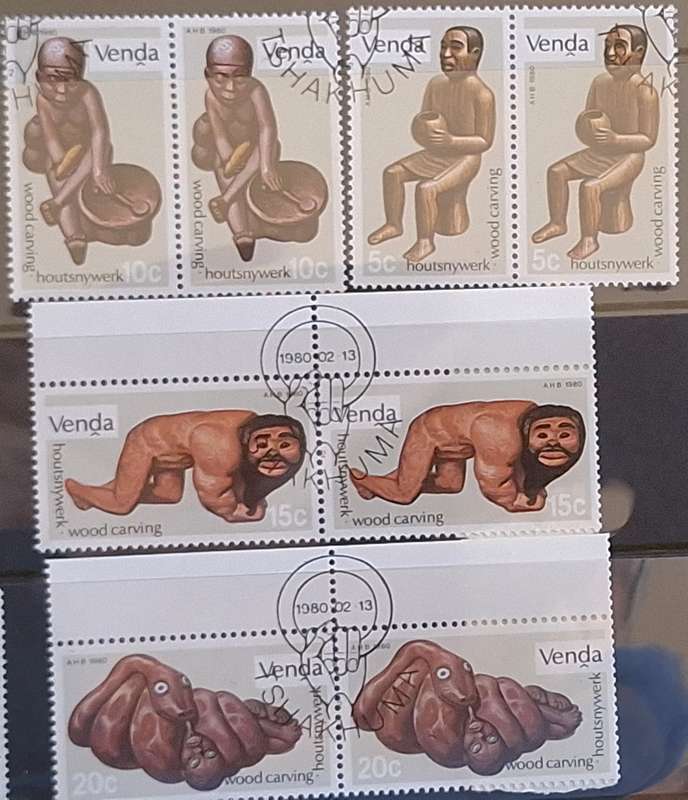 Venda 1980 Wood Carvings Set of 4 Cancelled stamps in pairs
