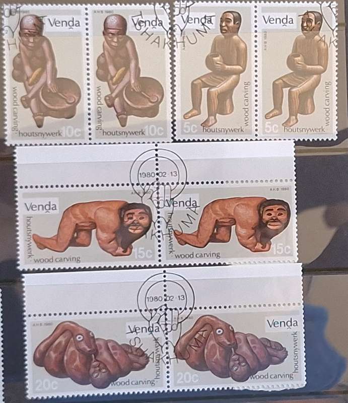 Venda 1980 Wood Carvings Set of 4 Cancelled stamps in pairs