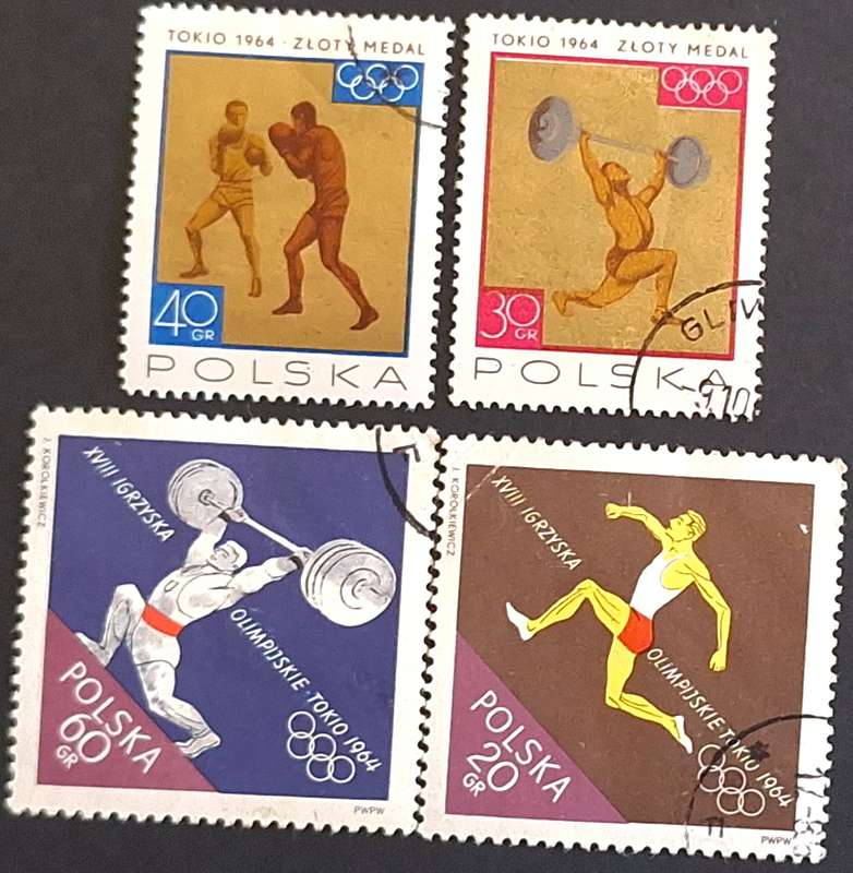 Poland 1964 Japan Olympics and Medals 4 Cancelled Hinged stamps