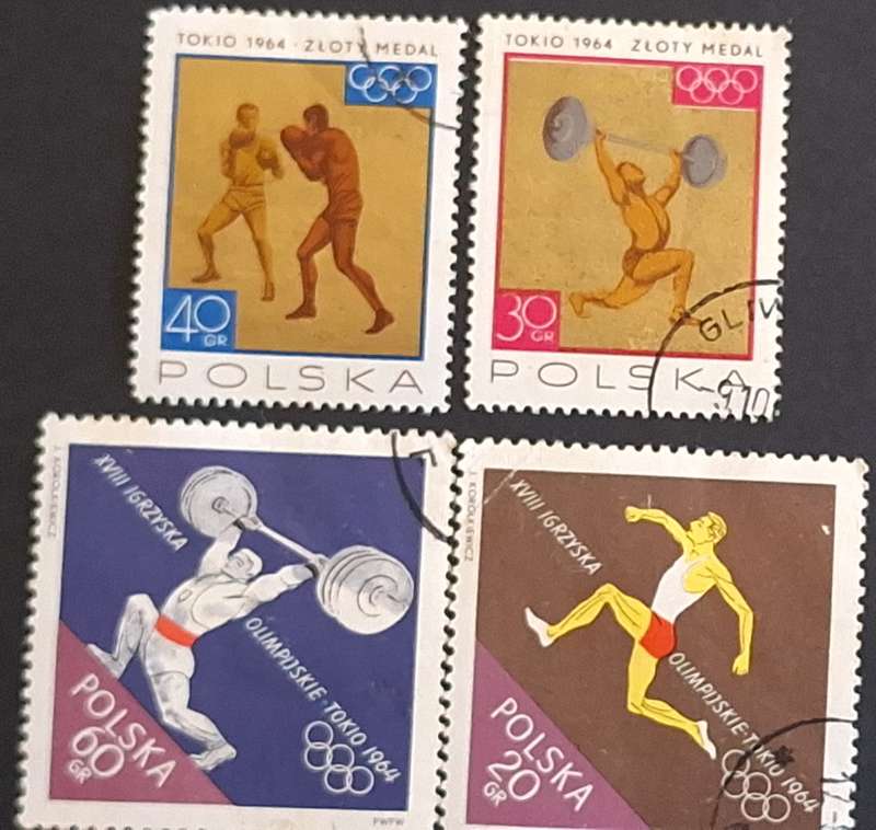 Poland 1964 Japan Olympics and Medals 4 Cancelled Hinged stamps