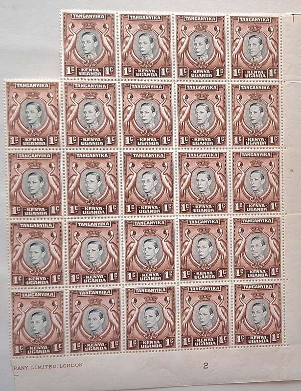 KUT 1938 George VI Block of 24 Mint 1c stamps