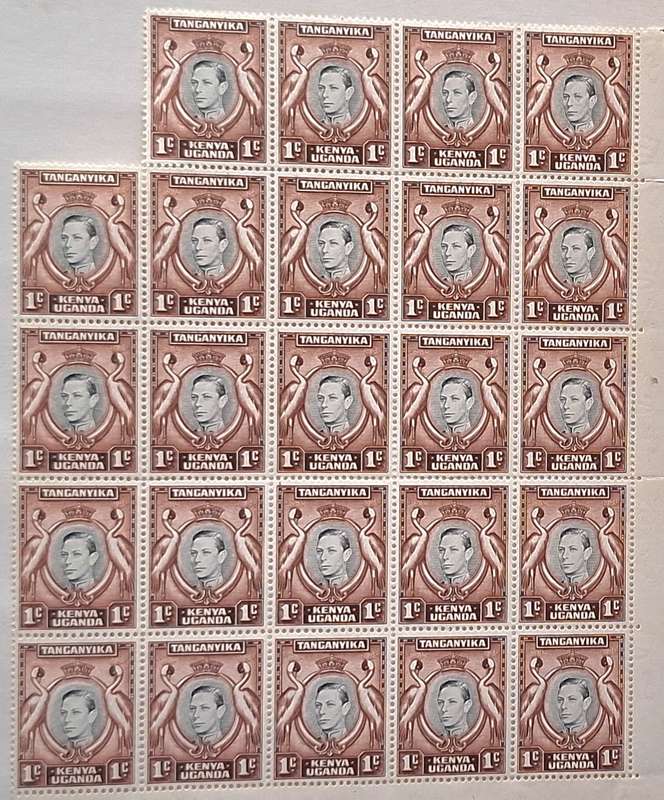 KUT 1938 George VI Block of 24 Mint 1c stamps