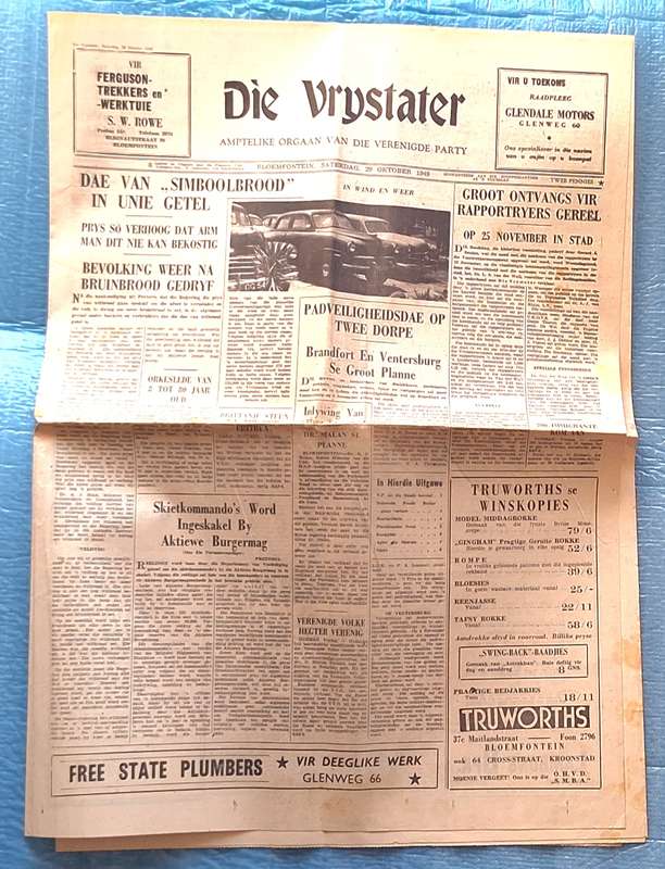 Die Vrystater Bloemfontein Saterdag 29 Oktober 1949