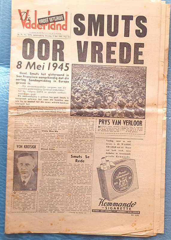 Die Vaderland  Dinsday 8 Mei 1945