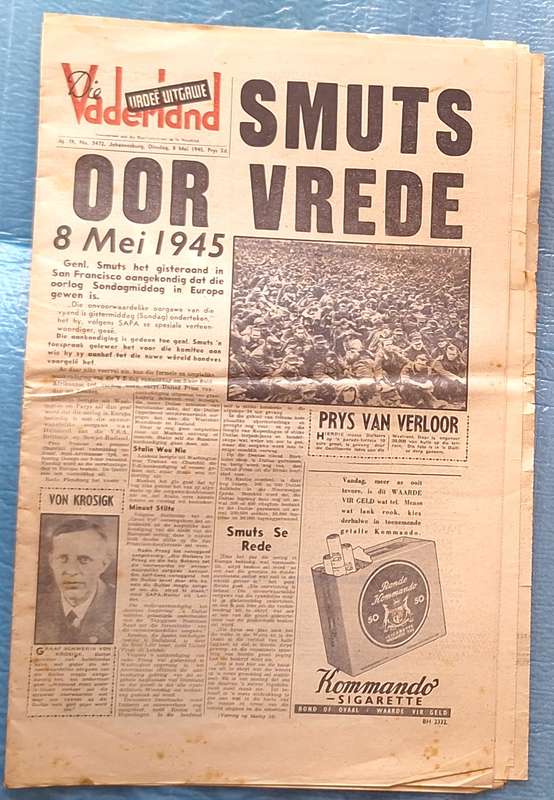 Die Vaderland  Dinsday 8 Mei 1945