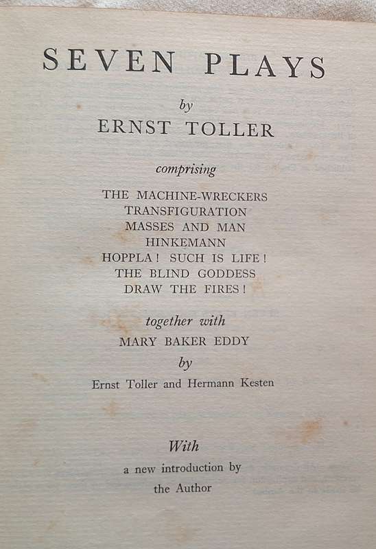 Seven Plays by Ernst Toller Hardcover 1935