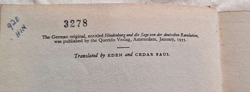 Hindenburg and the Saga of the German Revolution by Emil Ludwig Hardcover 1935 Numbered copy