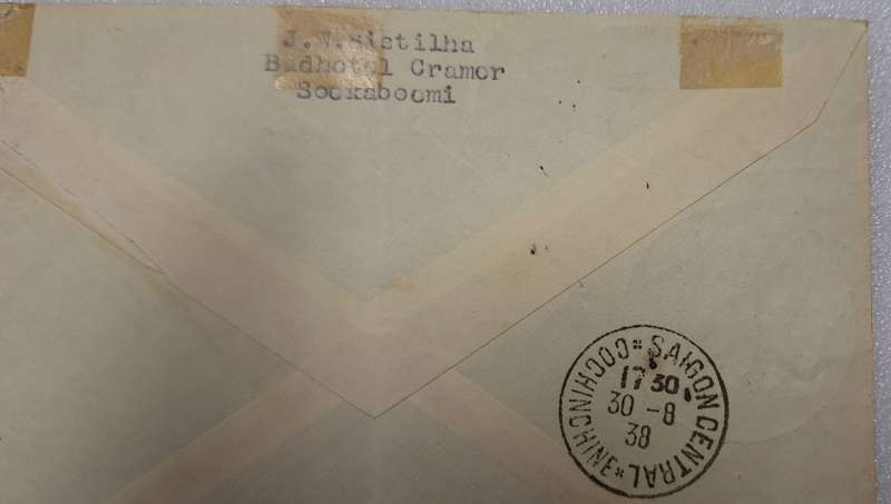 Nederlands Indie - First Flight Cover : KNILM - 20 AUGUST 1938 : Batavia-Singapore-Saigon