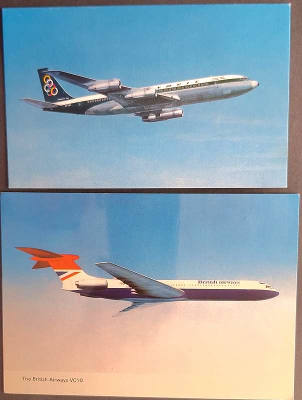 2 Unused Post Cards British Airways VC 10 and Olympic Airways Boeing 707-320